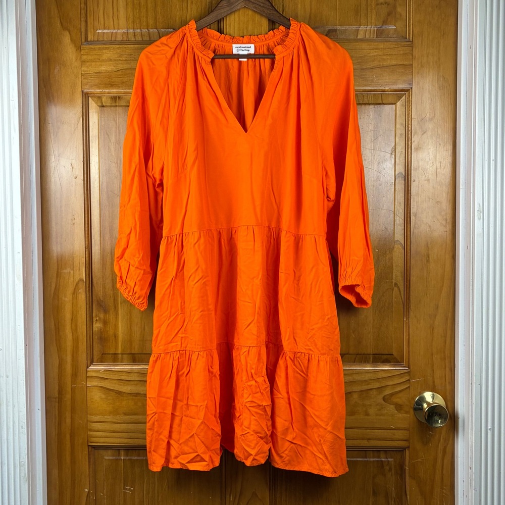 Caralyn Mirand x The Drop Bright Orange Tiered Mini Dress Lg Boho Festival